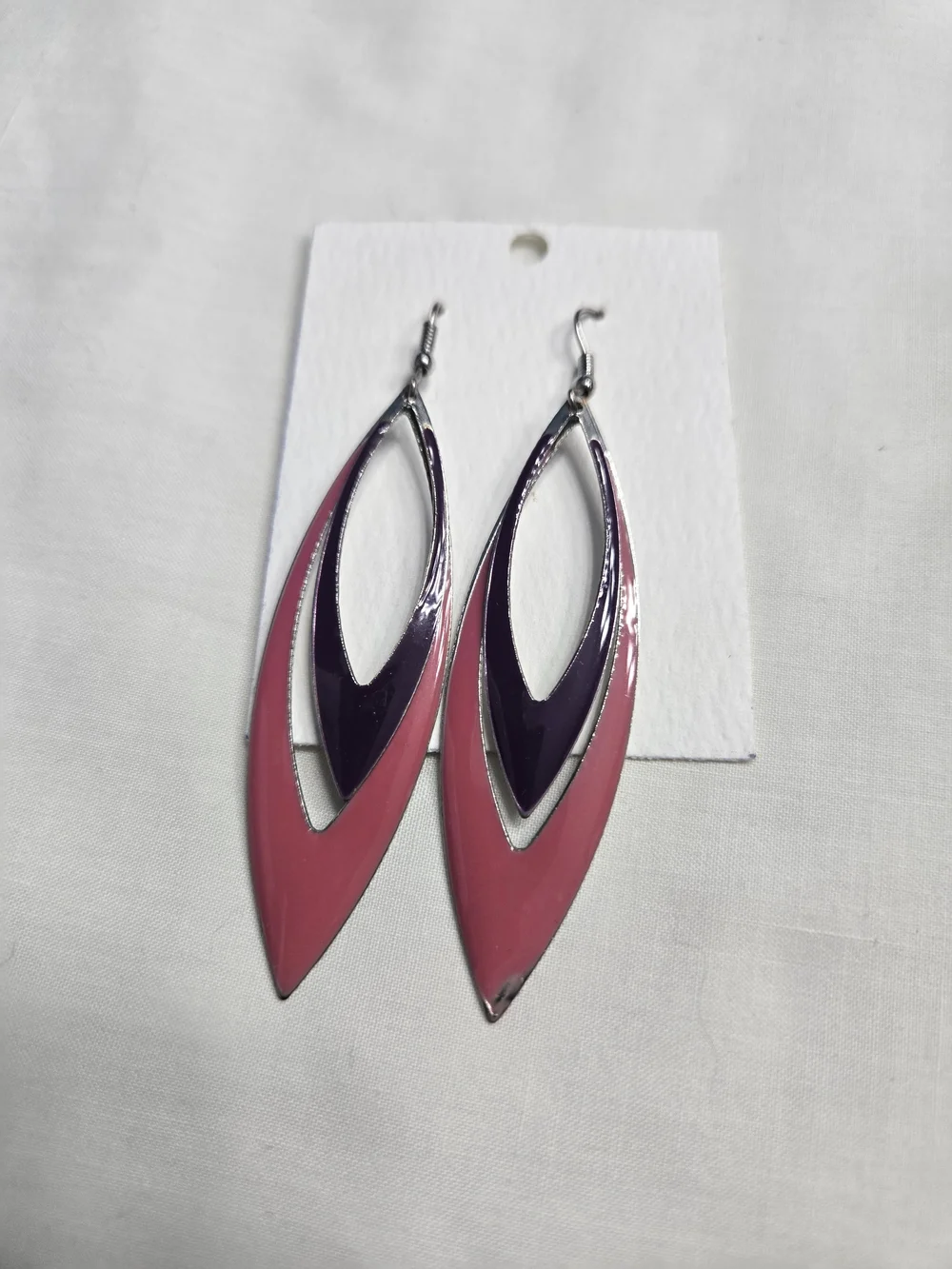Pink and Purple Enamel Drop Earrings